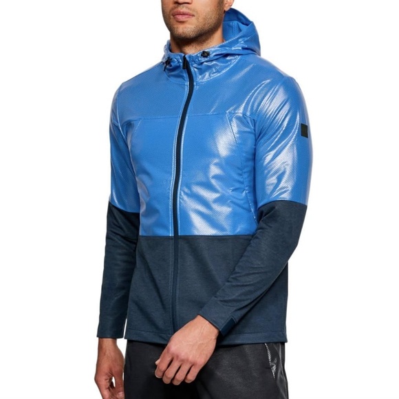 EUC Under Armour Men's Coldgear Fitted Unstoppable Full- Zip Jacket Blue Sz L - Picture 1 of 9